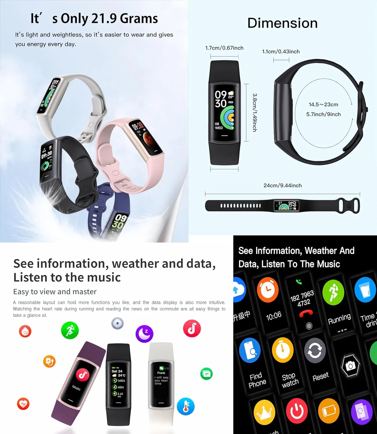 New Excelpeakia Fitness Tracker, 25 Sports Modes, Heart Rate/Blood Oxygen and Pressure Monitor Sleep Step Tracker/Calories Waterproof Smartwatch Smart Bracelet for Android and iOS Phone, Black