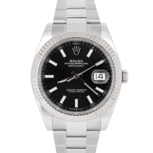 NEW PAPERS Rolex DateJust Black 41mm 18K Fluted Steel Oyster Watch 126334 BOX