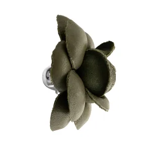 Olive Blooming Leather Camellia Pin