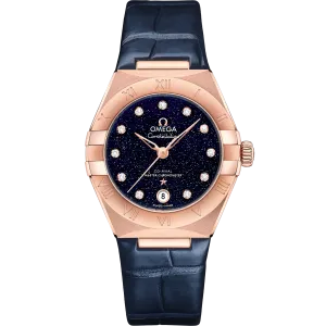 Omega Constellation 29 mm, Sedna™ gold on leather strap