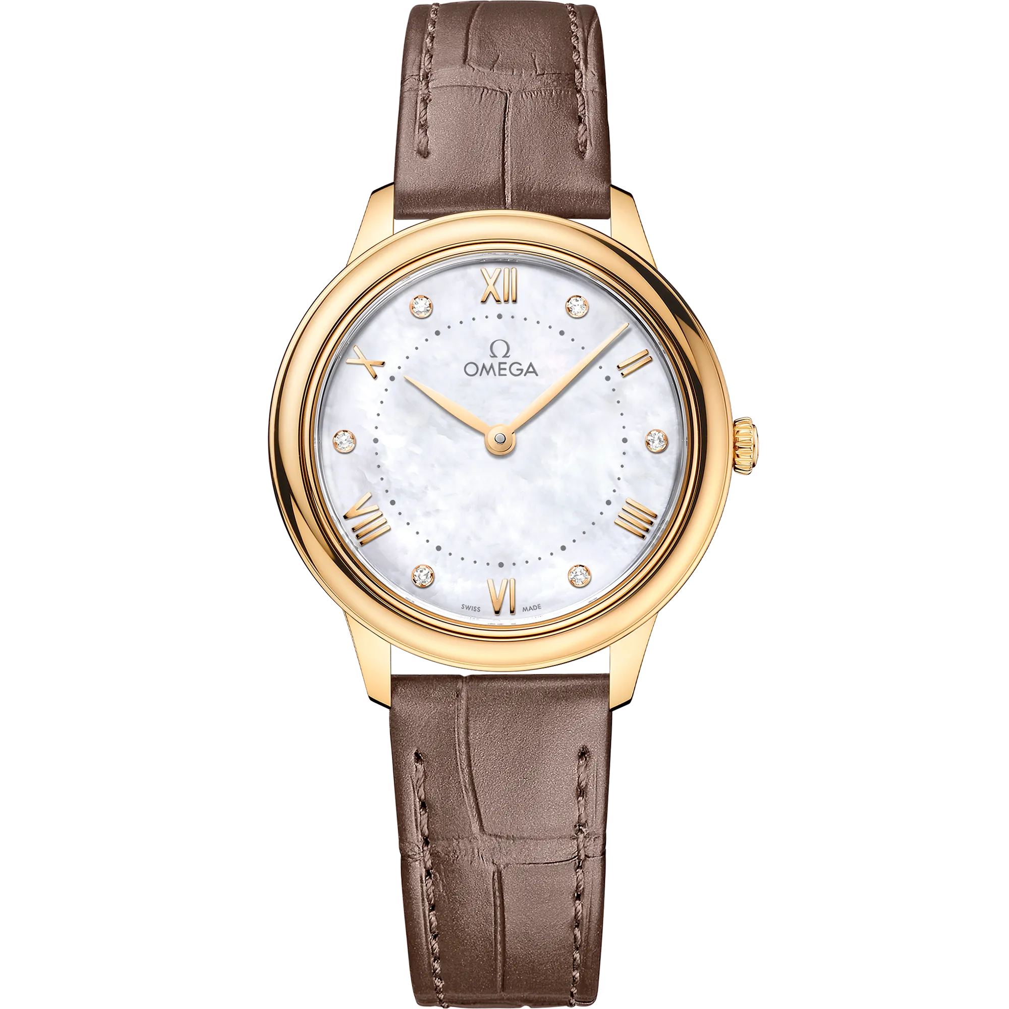 Omega De Ville Prestige 30 mm, yellow gold on leather strap