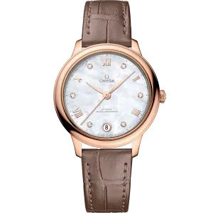 Omega De Ville Prestige 34 mm, Sedna™ gold on leather strap