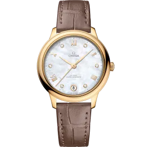 Omega De Ville Prestige 34 mm, yellow gold on leather strap
