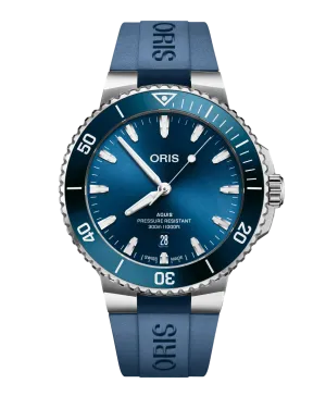 Oris Aquis Date Watch with Blue Rubber Strap, 43.50mm