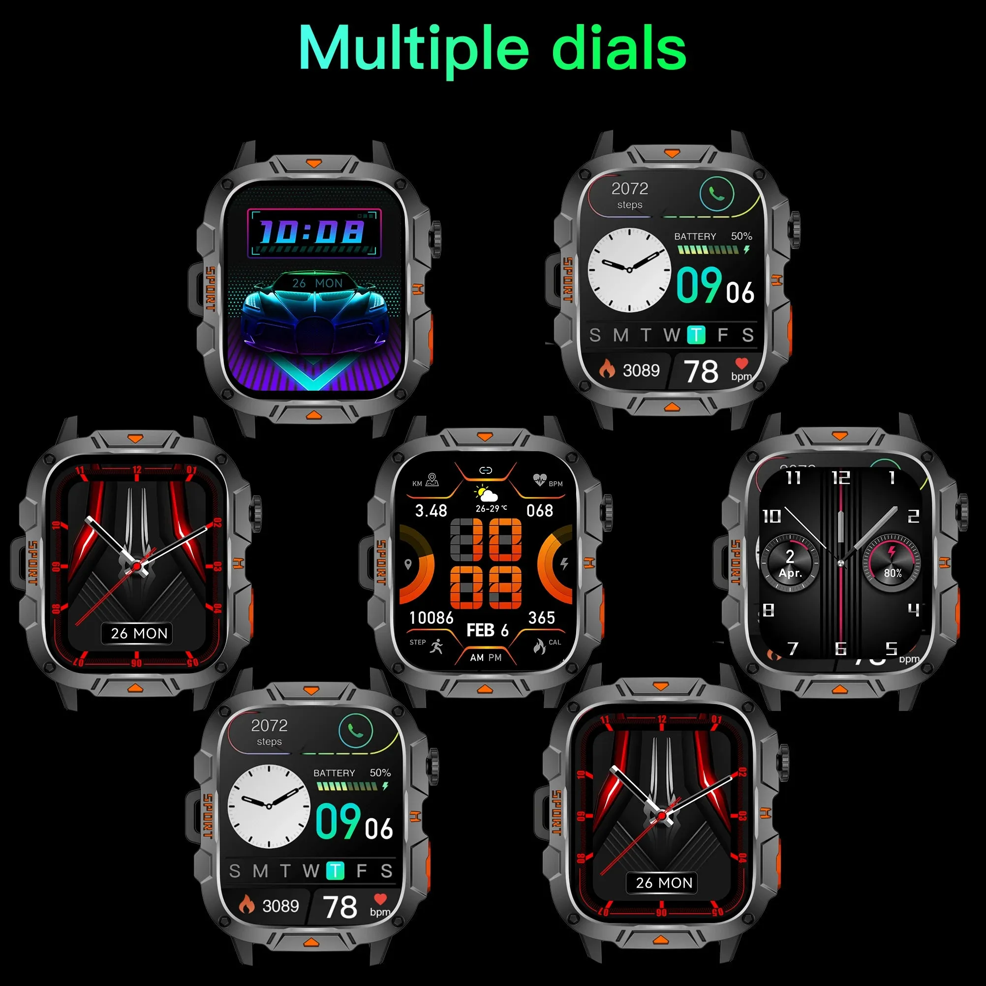 Outdoor Military IP68 Waterproof LED flashlight Smartwatch Men's 420mAh battery Sports Fitness Watch Bluetooth Talk Smartwatch