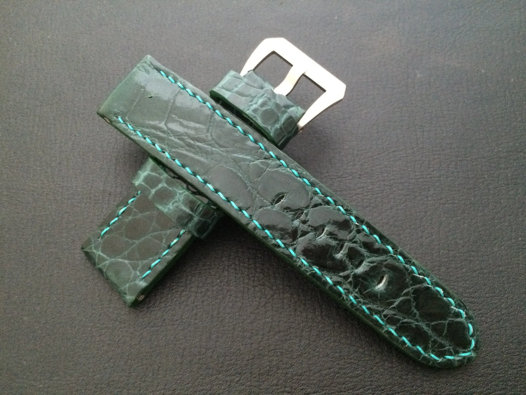 Panerai Watch Strap, Leather Watch Band, 24mm, Green Alligator Watch Strap, 26mm watch strap