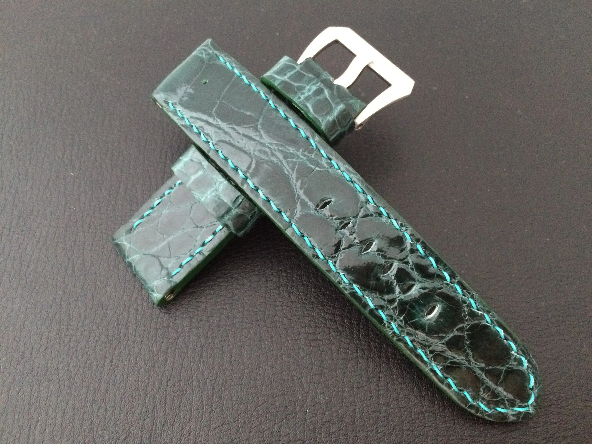 Panerai Watch Strap, Leather Watch Band, 24mm, Green Alligator Watch Strap, 26mm watch strap