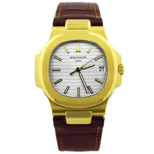 Patek Philippe Unisex Nautilus 18K Yellow Gold 40mm Silver Baton Dial Watch Reference #: 5711J