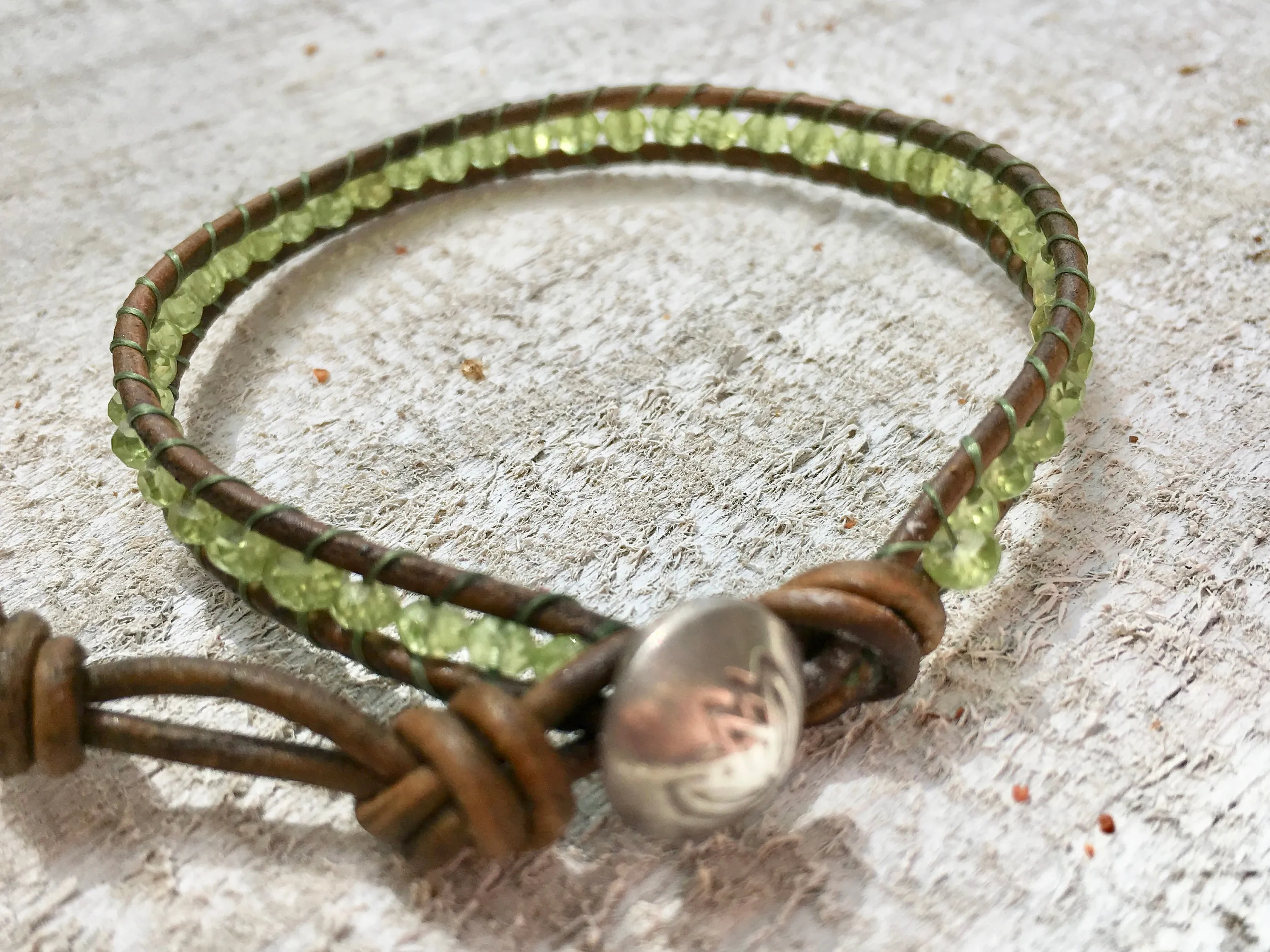 Peridot Bracelet - Peridot Leather Wrap -  Green Bracelet - Peridot Jewelry - Girlfriend's Gift - Women's Jewelry - August Birthstone