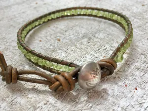 Peridot Bracelet - Peridot Leather Wrap -  Green Bracelet - Peridot Jewelry - Girlfriend's Gift - Women's Jewelry - August Birthstone