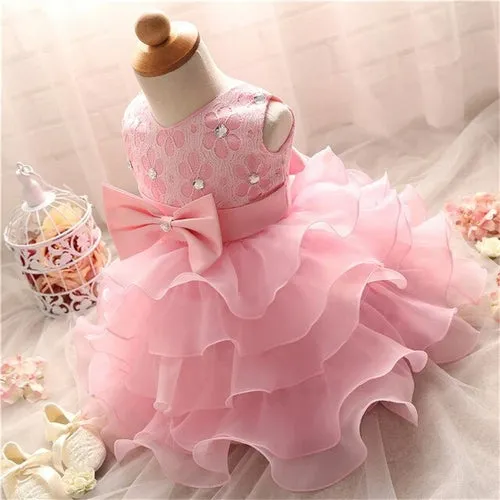 Pink Princess Tulle Baby Girl Gown for Pageant and Party Occasions