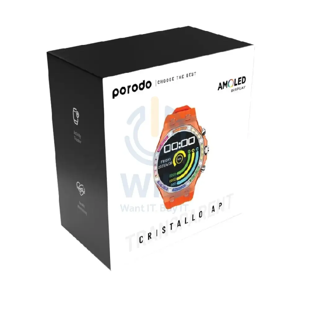 Porodo Transparent Cristallo AP Smartwatch - 260mAh / Orange