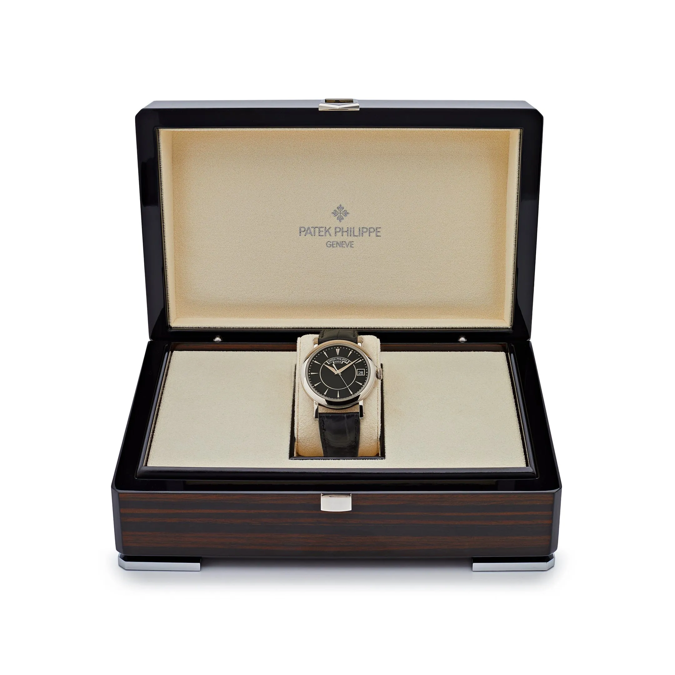 PP Luxury Watches Calatrava 5153G-001 Date White Gold Black Dial