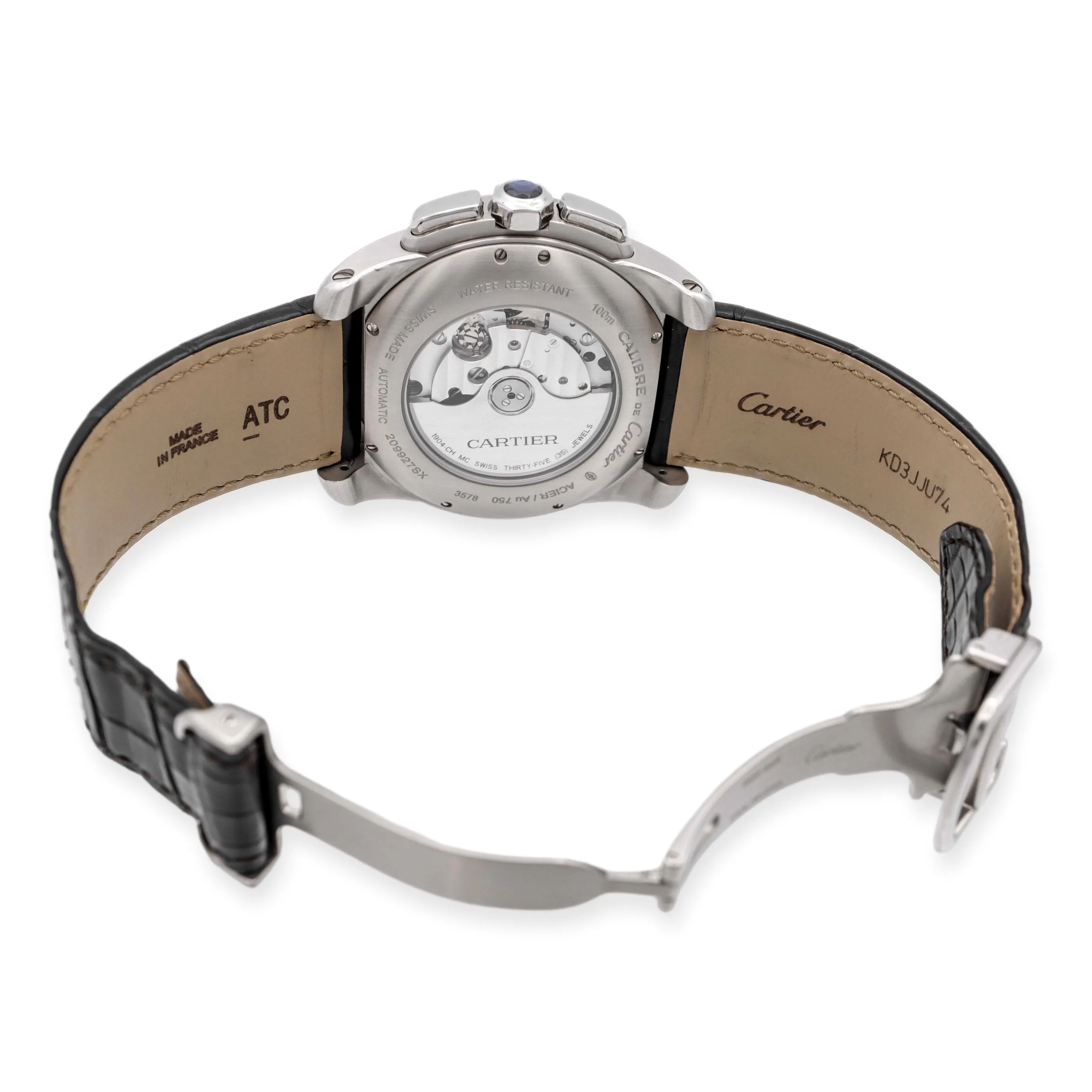Pre-Owned Calibre de Cartier 18K Rose Gold SS Alligator Strap Watch W7100043
