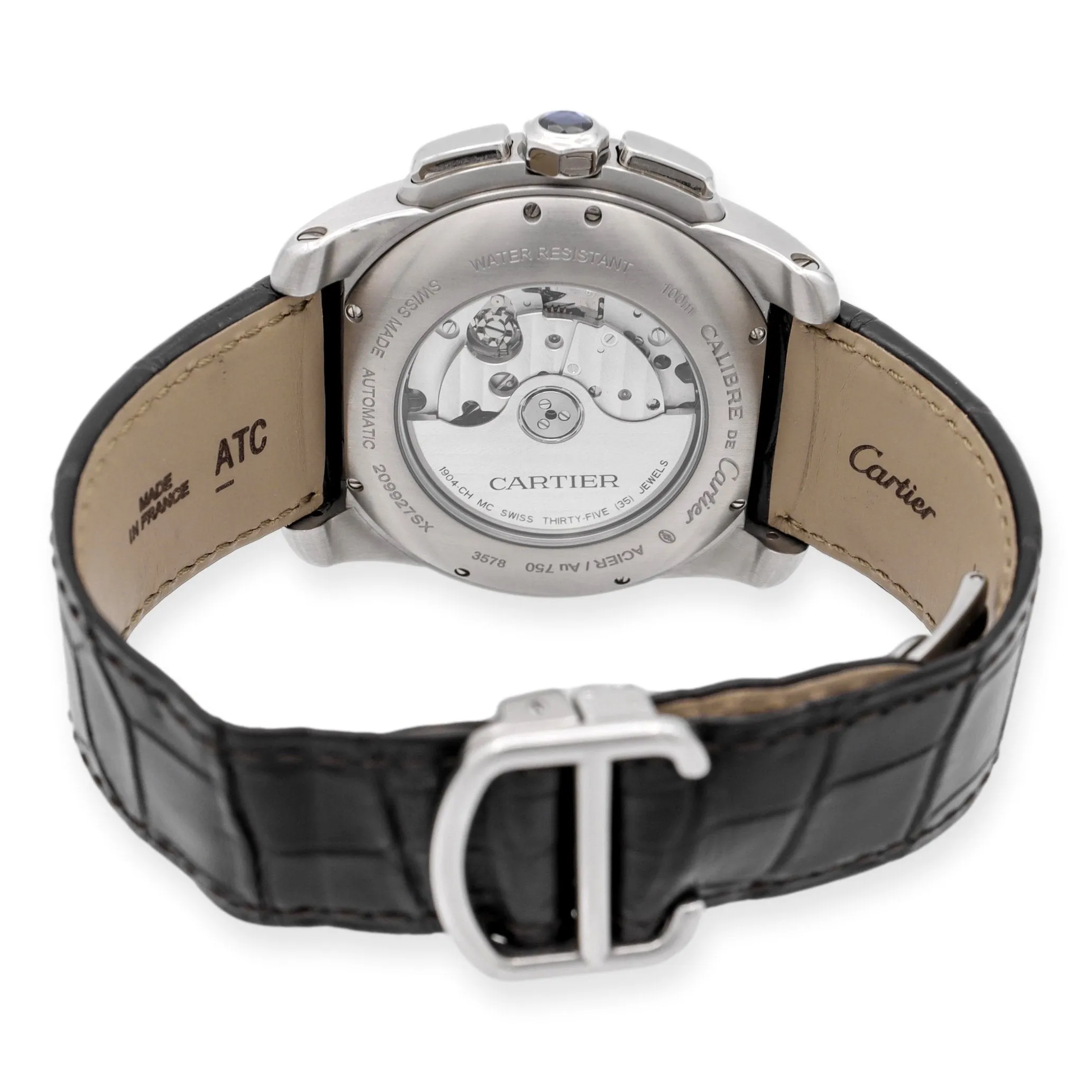 Pre-Owned Calibre de Cartier 18K Rose Gold SS Alligator Strap Watch W7100043