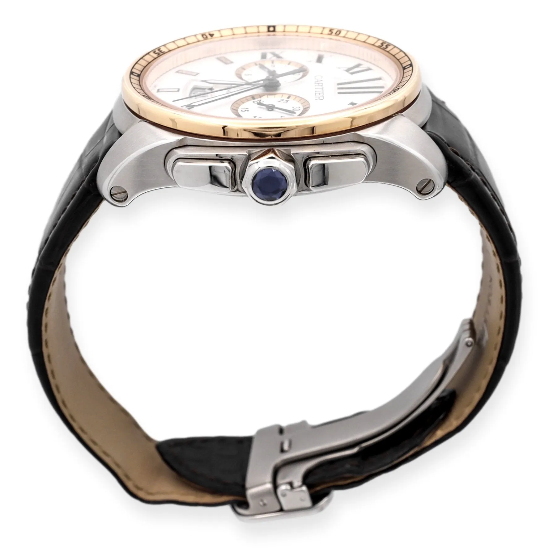 Pre-Owned Calibre de Cartier 18K Rose Gold SS Alligator Strap Watch W7100043