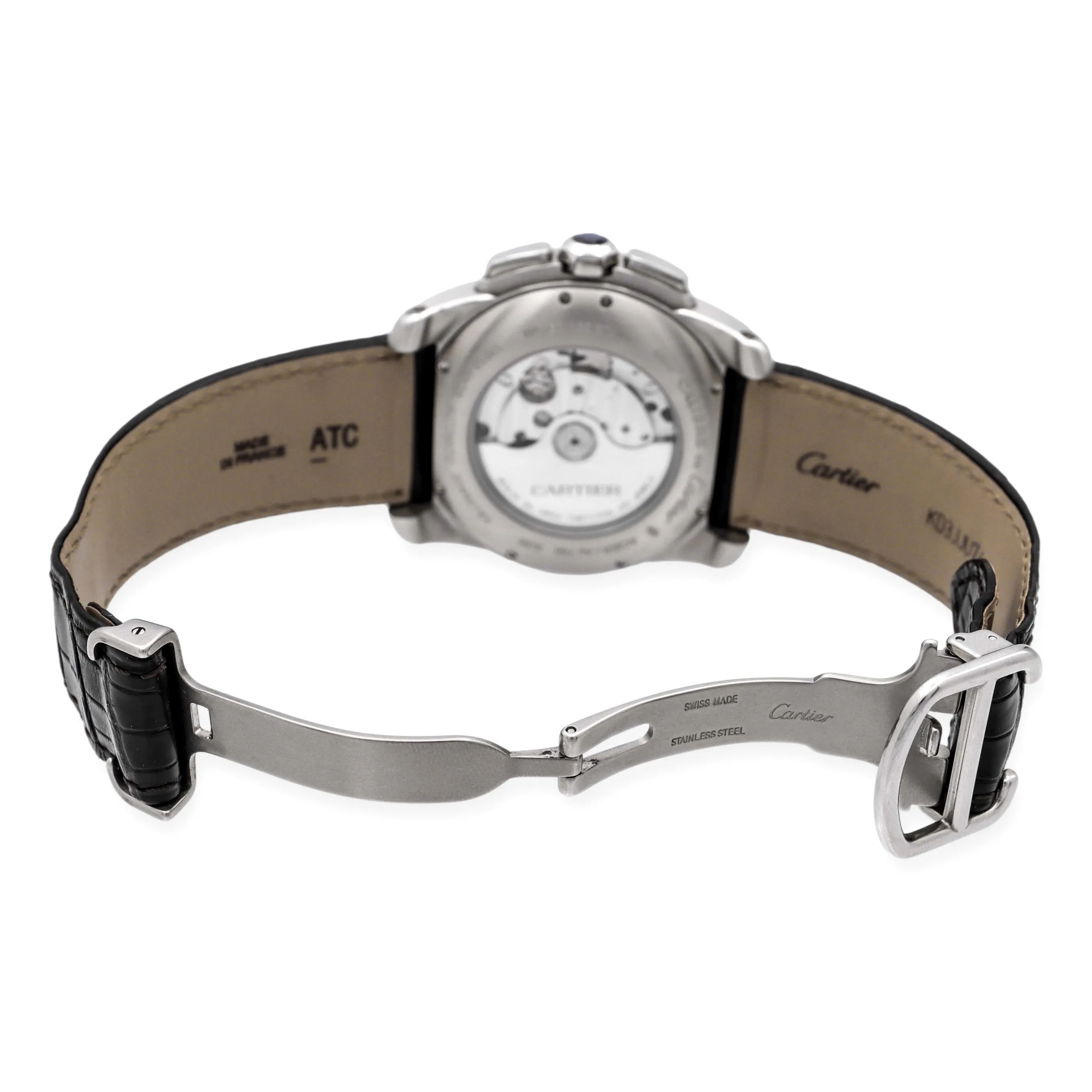 Pre-Owned Calibre de Cartier 18K Rose Gold SS Alligator Strap Watch W7100043