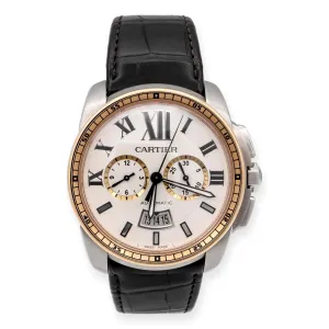 Pre-Owned Calibre de Cartier 18K Rose Gold SS Alligator Strap Watch W7100043