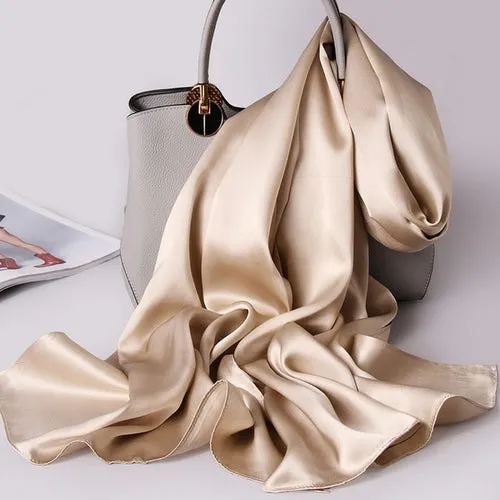 "Elegant Natural Silk Red Scarf for Women - Perfect Spring Foulard for adding a touch of luxury to any outfit"