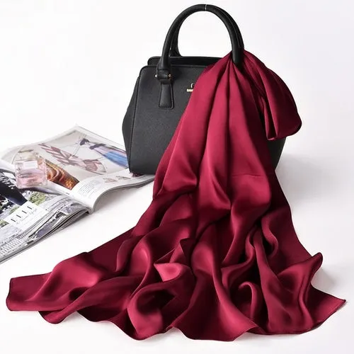 "Elegant Natural Silk Red Scarf for Women - Perfect Spring Foulard for adding a touch of luxury to any outfit"