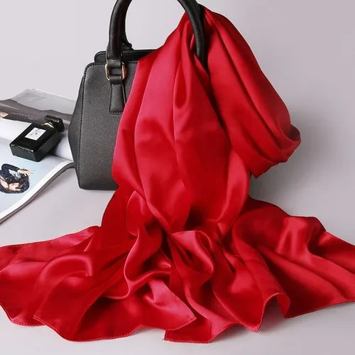 "Elegant Natural Silk Red Scarf for Women - Perfect Spring Foulard for adding a touch of luxury to any outfit"