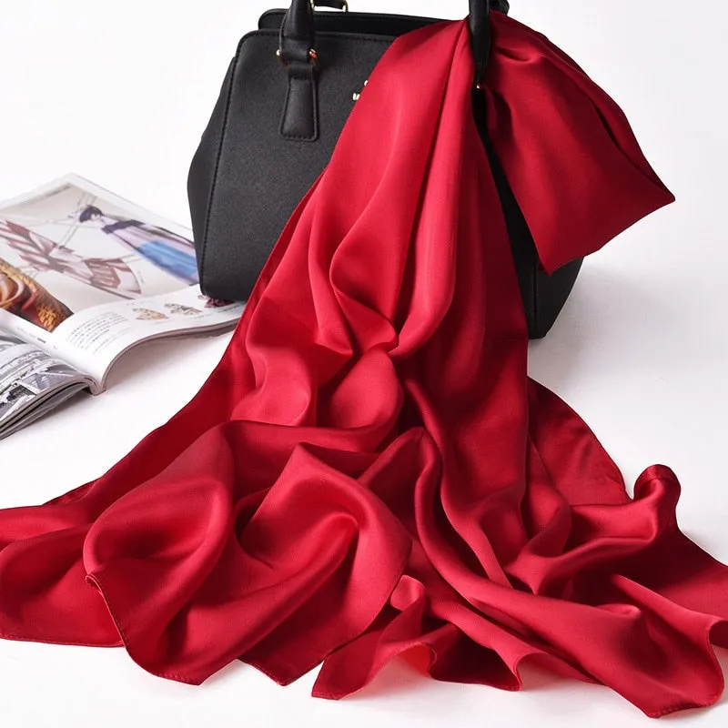 "Elegant Natural Silk Red Scarf for Women - Perfect Spring Foulard for adding a touch of luxury to any outfit"
