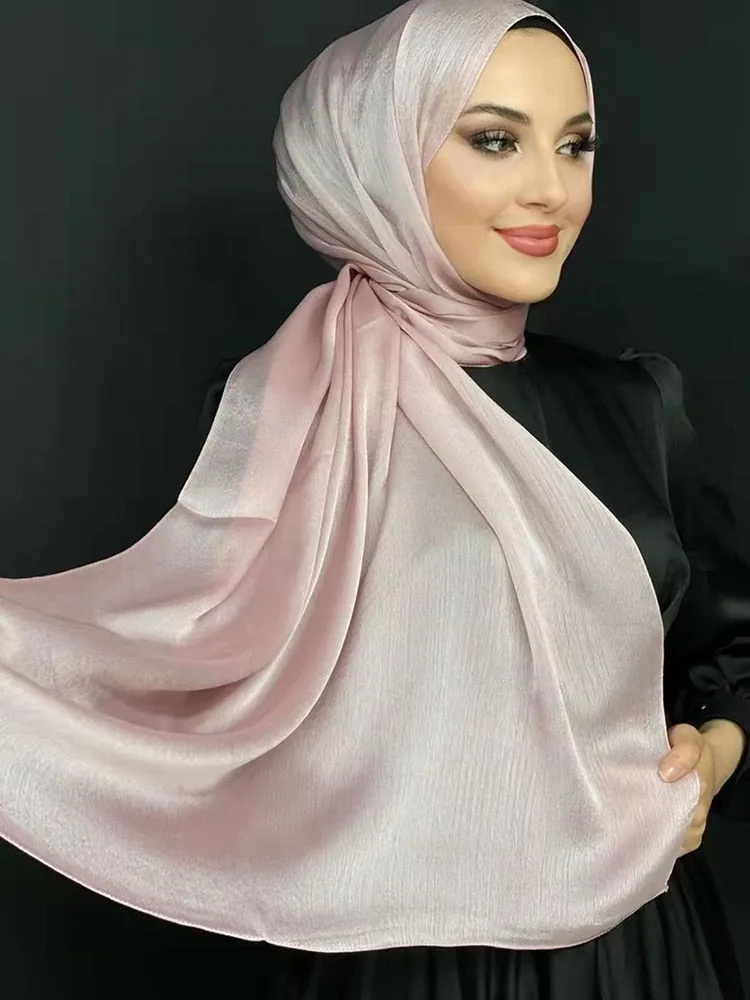 "Elegant Silk Abaya with Matching Satin Head Scarf - A Luxurious Hijab Set for any Occasion"