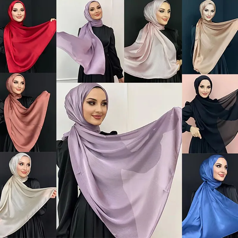"Elegant Silk Abaya with Matching Satin Head Scarf - A Luxurious Hijab Set for any Occasion"