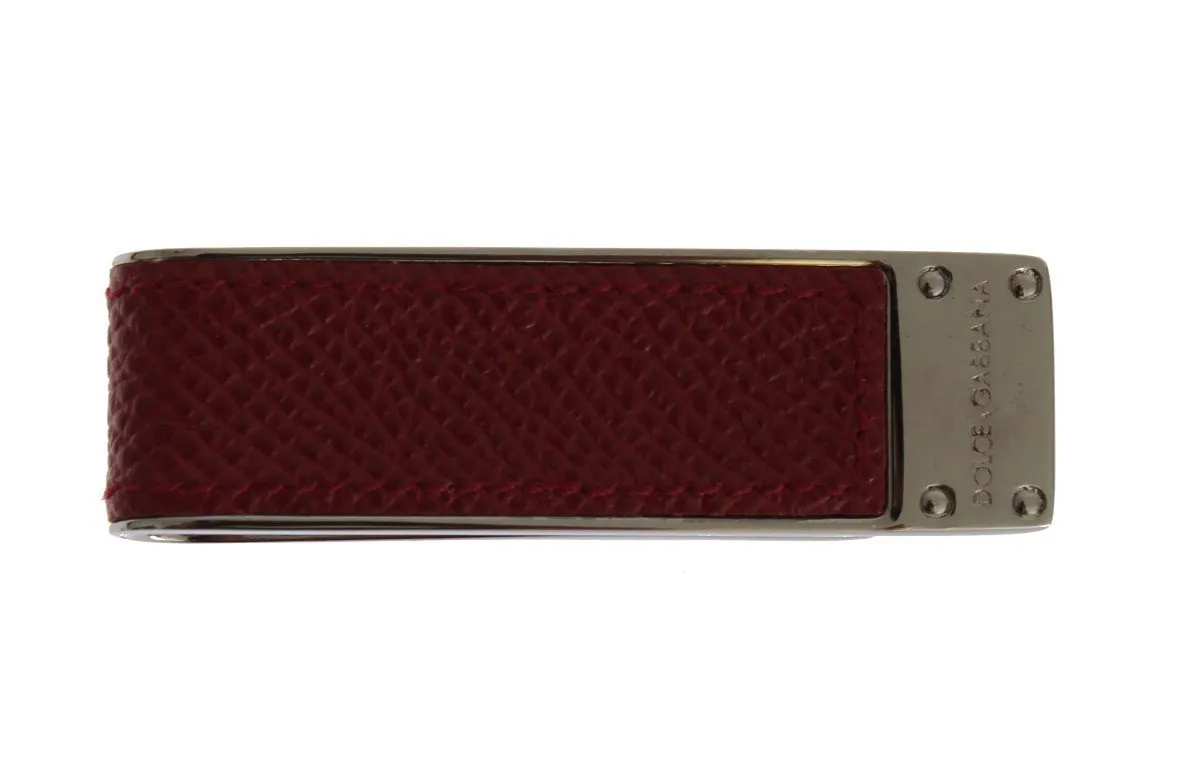 Red Leather Silver Brass Money Clip