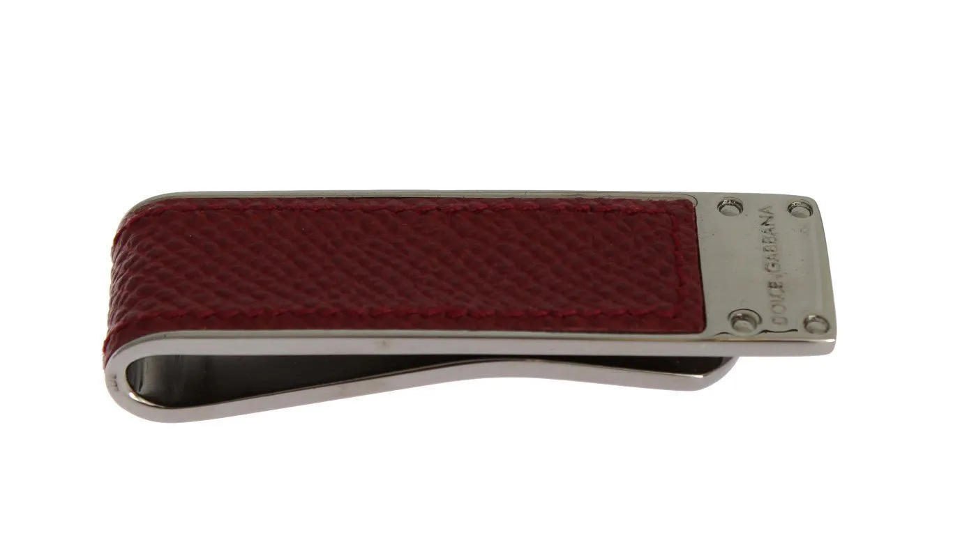 Red Leather Silver Brass Money Clip