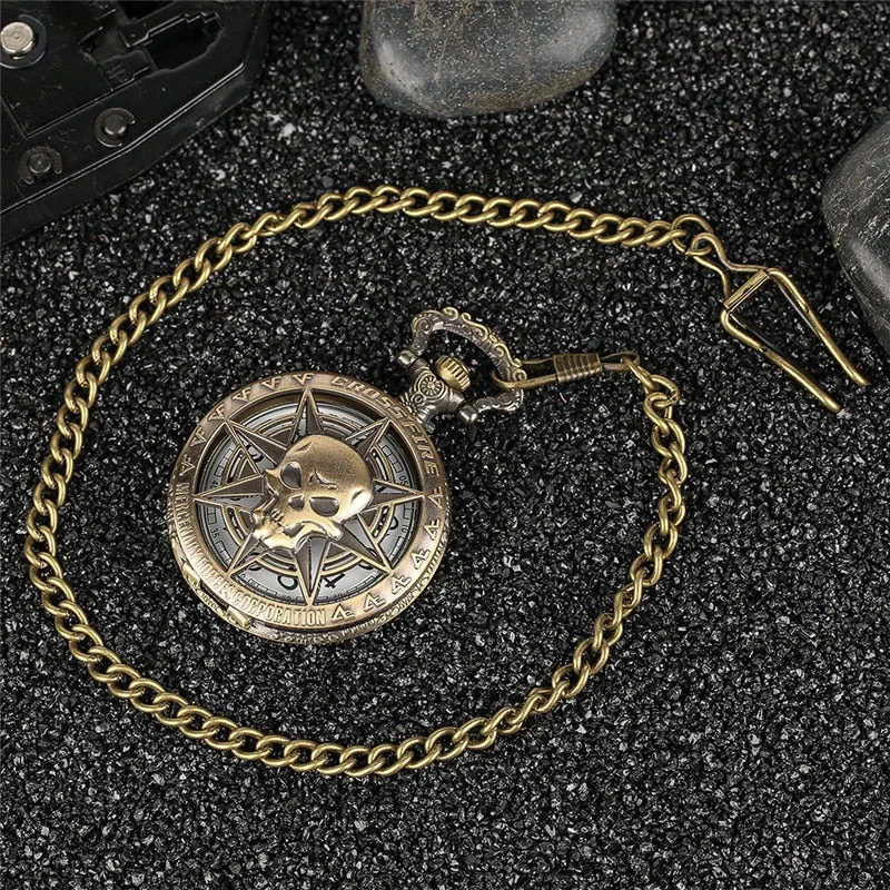 Rock Fashion Pocket Watch Skull Stars Skeleton Carving Pendant Chain Rebellious Gothic Hollow Clock Hot Cool Gifts for Men Women