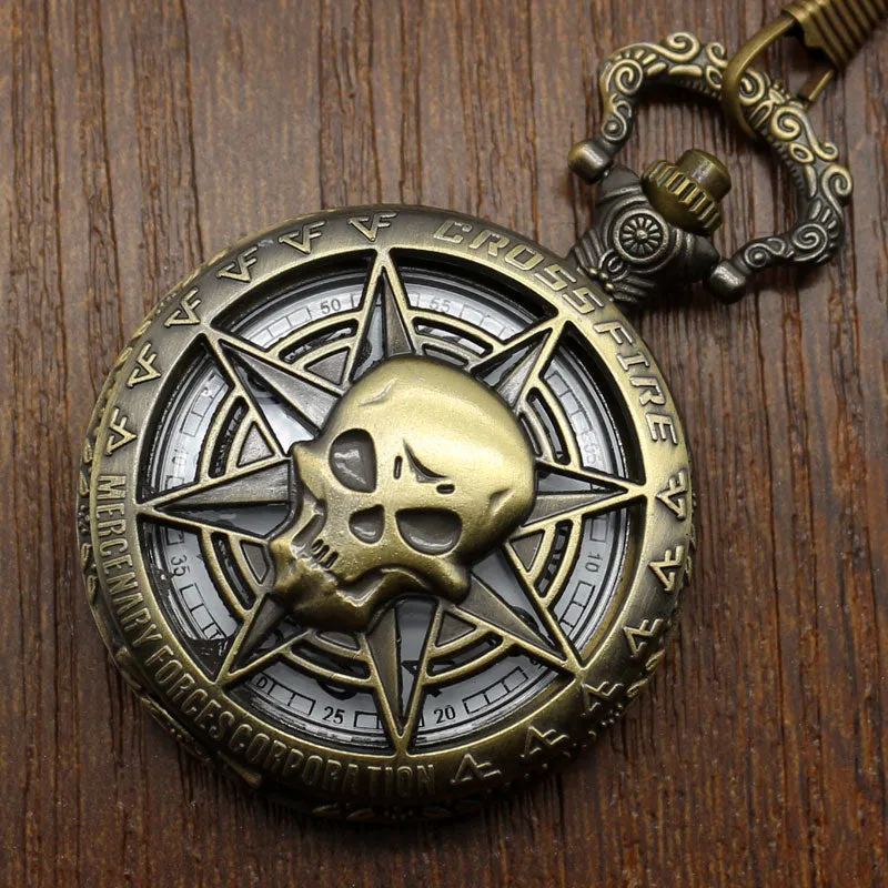Rock Fashion Pocket Watch Skull Stars Skeleton Carving Pendant Chain Rebellious Gothic Hollow Clock Hot Cool Gifts for Men Women