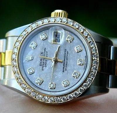 ROLEX 18k GOLD & STEEL LADIES DATEJUST WATCH PAPERS WARRANTY DIAMONDS METEORITE