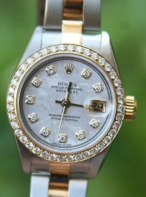 ROLEX 18k GOLD & STEEL LADIES DATEJUST WATCH PAPERS WARRANTY DIAMONDS METEORITE