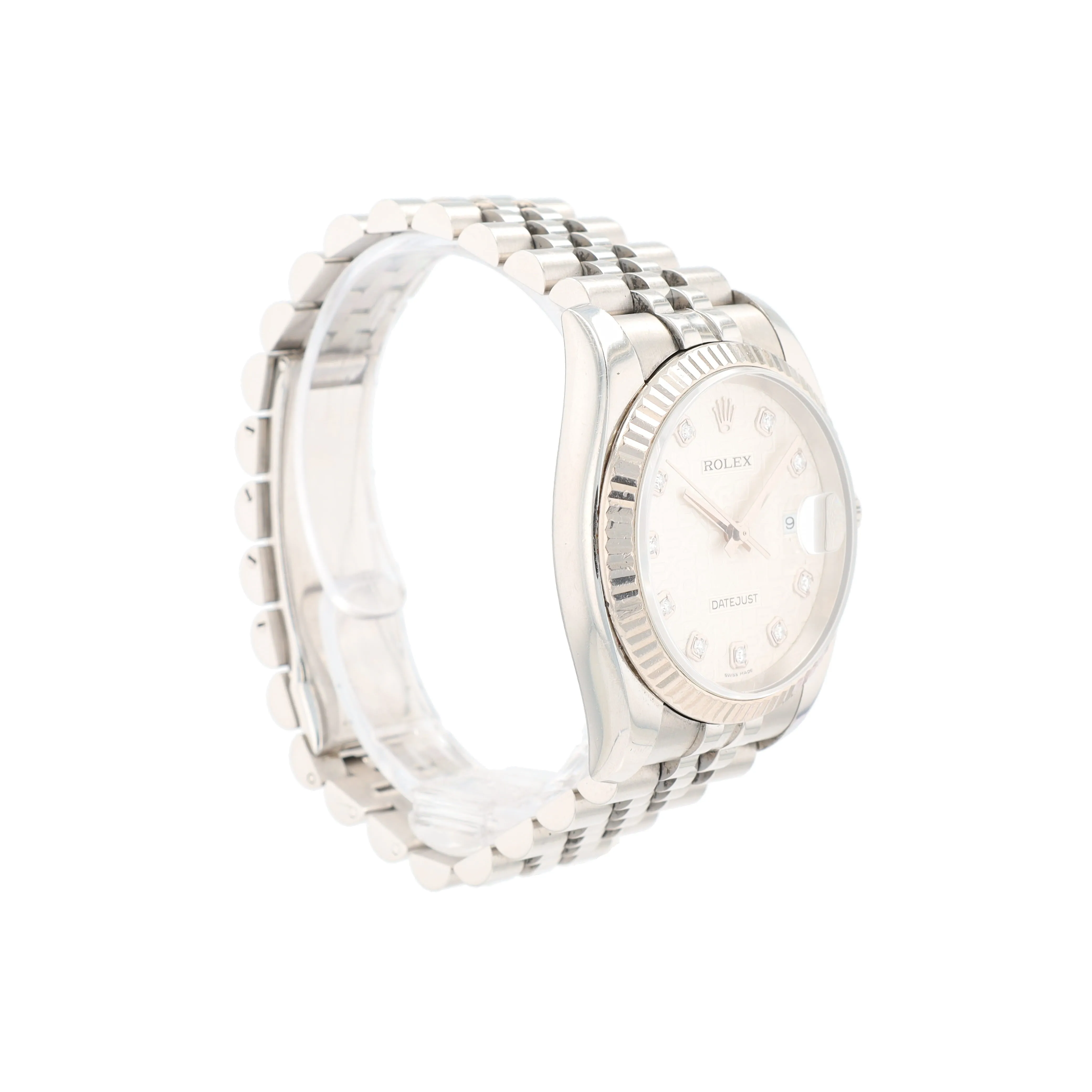 Rolex Datejust 116234 36mm Silver Jubilee Diamond (N.S) Dial Fluted Bezel Jubilee Band