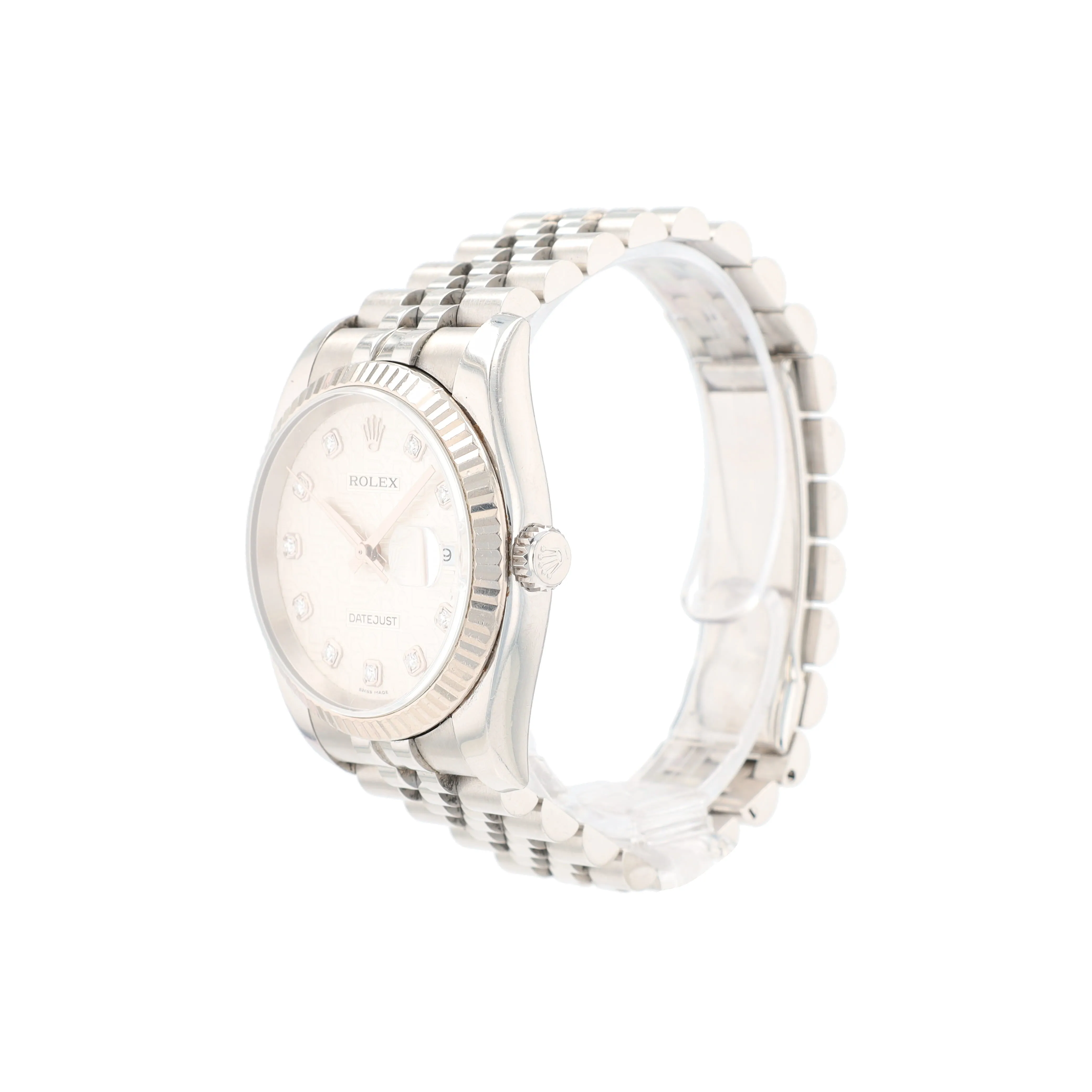 Rolex Datejust 116234 36mm Silver Jubilee Diamond (N.S) Dial Fluted Bezel Jubilee Band