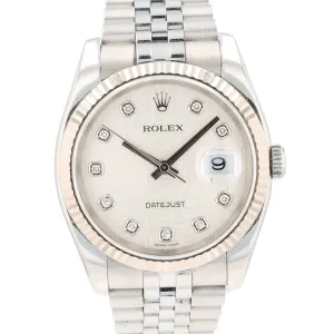 Rolex Datejust 116234 36mm Silver Jubilee Diamond (N.S) Dial Fluted Bezel Jubilee Band