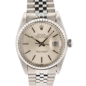 Rolex Datejust  16030 36mm Silver Index Dial Engine-turned Bezel Jubilee Band