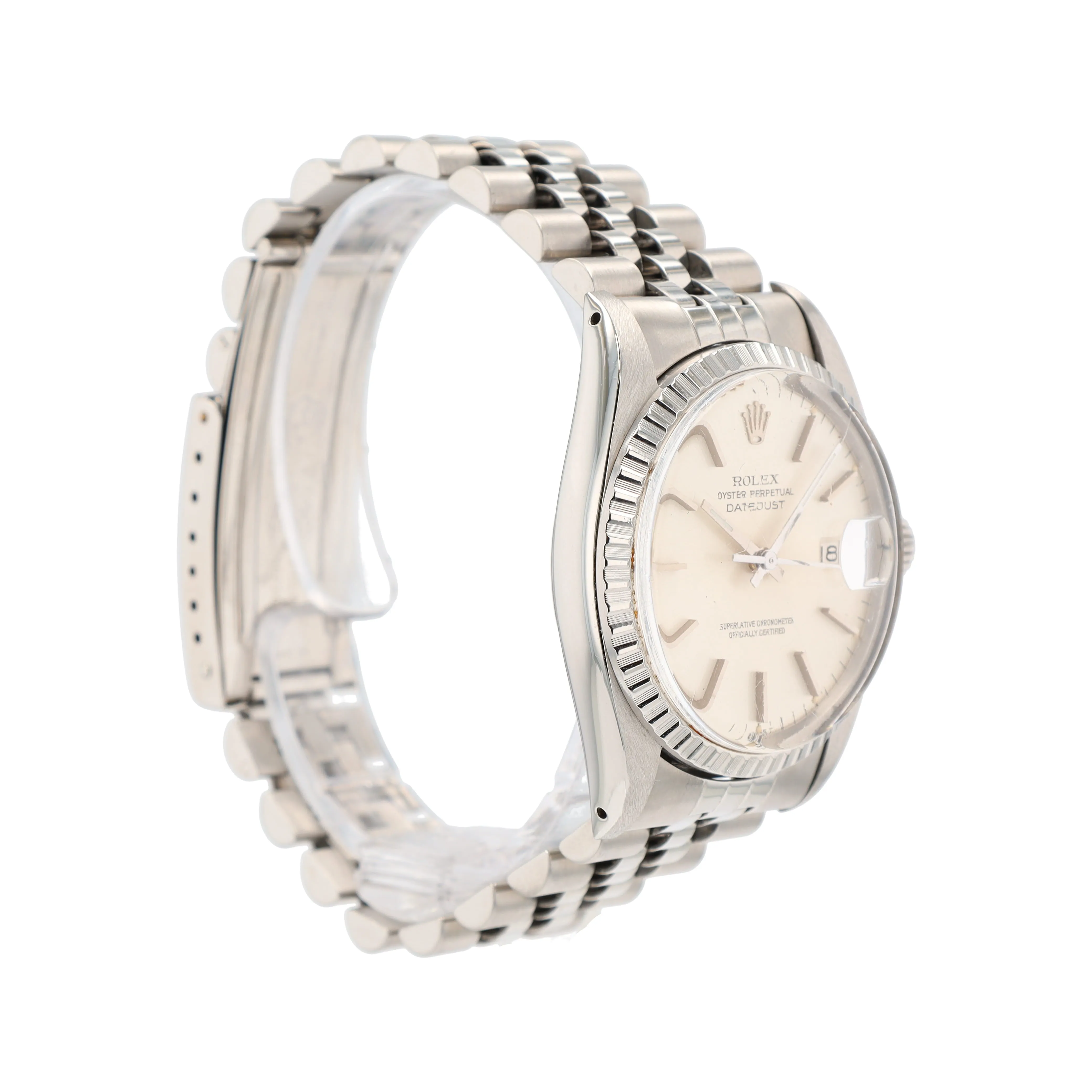 Rolex Datejust  16030 36mm Silver Index Dial Engine-turned Bezel Jubilee Band