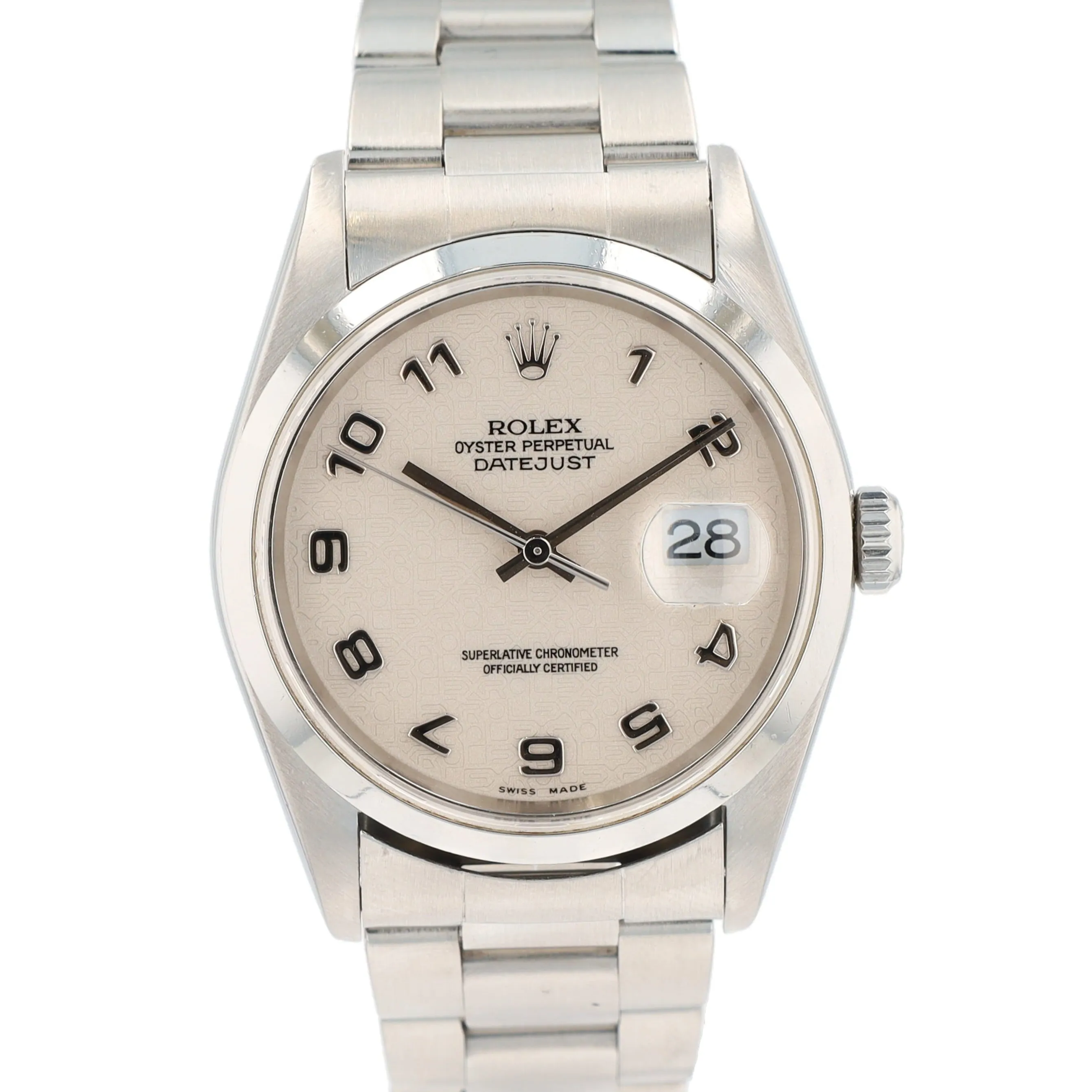 Rolex Datejust 16200 36mm Cream Jubilee Arabic Dial Smooth Bezel Oyster Band