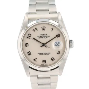 Rolex Datejust 16200 36mm Cream Jubilee Arabic Dial Smooth Bezel Oyster Band
