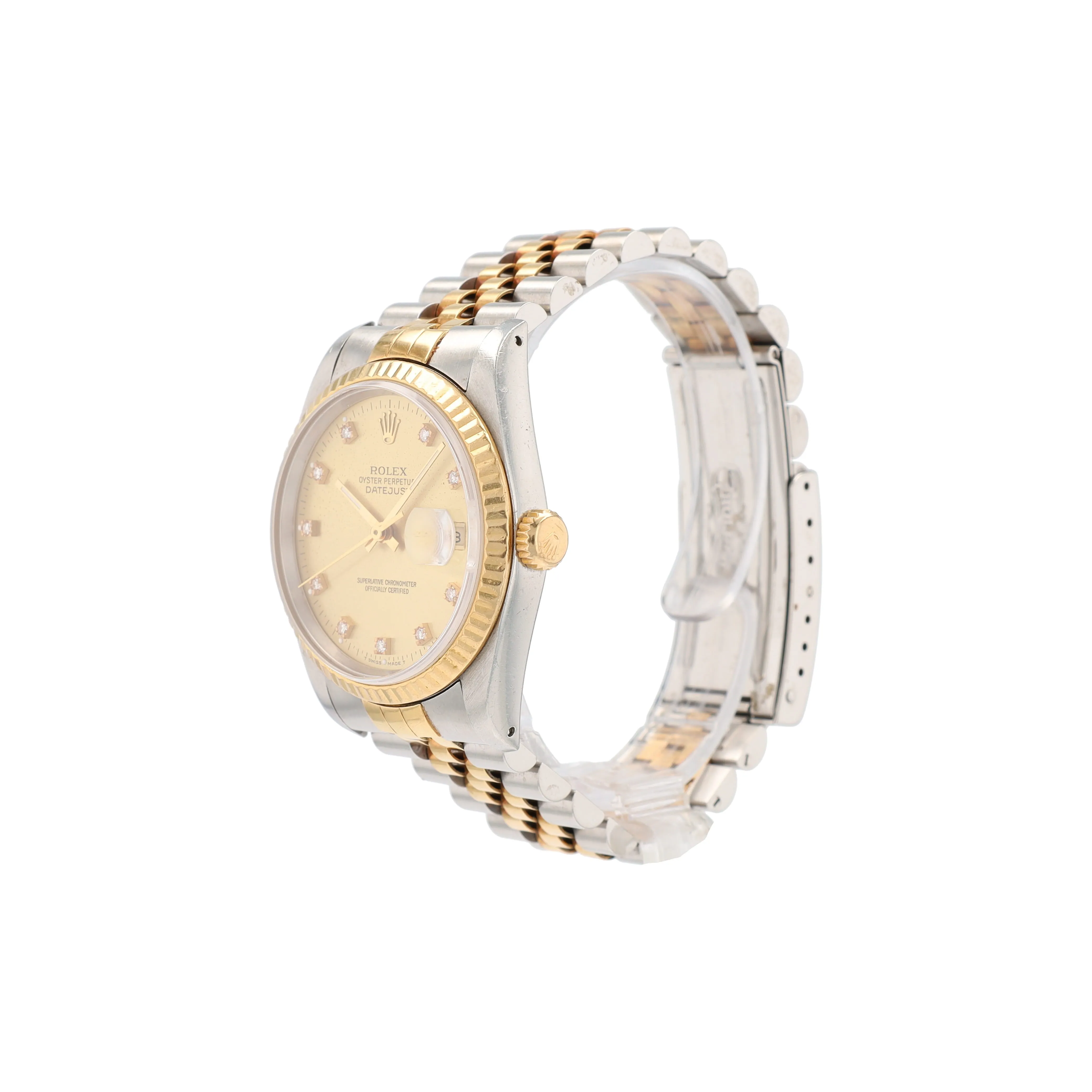 Rolex Datejust  16233 36mm Champagne Diamonds (O.S) Dial Fluted Bezel Jubilee Band