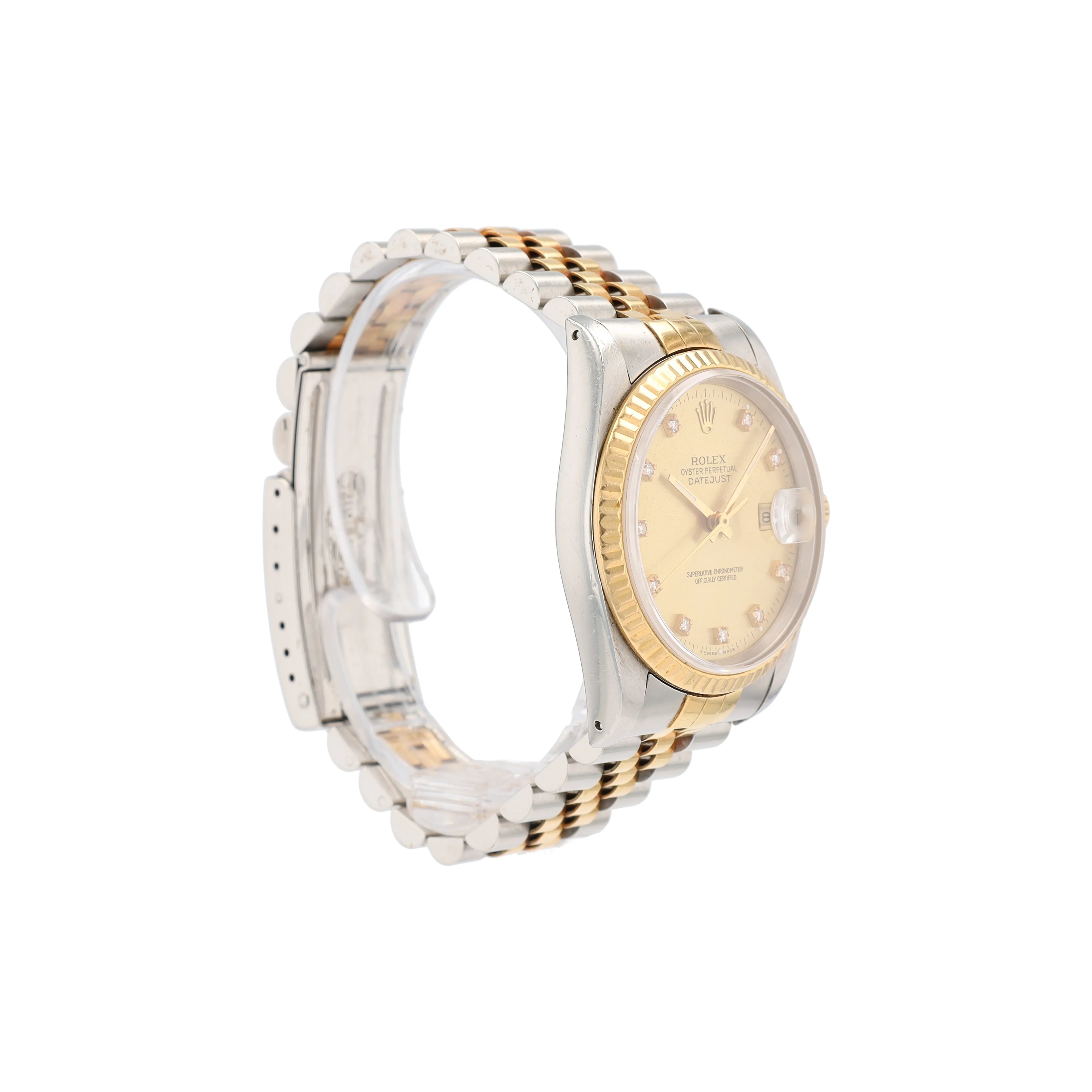Rolex Datejust  16233 36mm Champagne Diamonds (O.S) Dial Fluted Bezel Jubilee Band