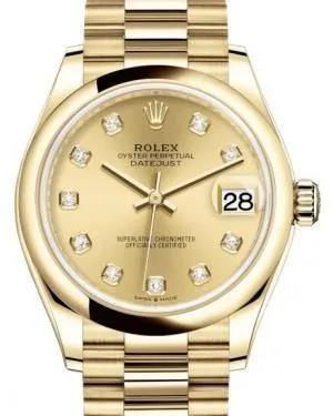 Rolex Datejust 31 Lady Midsize Yellow Gold Champagne Diamond Dial & Smooth Domed Bezel President Bracelet 278248