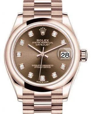 Rolex Datejust 31MM Lady Midsize Rose Gold Chocolate Diamond Dial & Smooth Domed Bezel President Bracelet 278245 - NEW