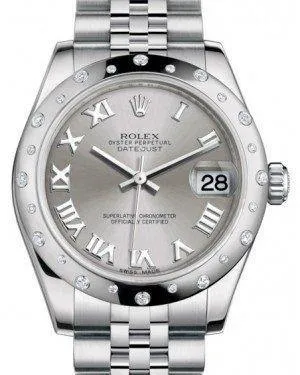 Rolex Datejust 31mm Lady Midsize White Gold/Steel Rhodium Roman Dial & Diamond Set Domed Bezel Jubilee Bracelet 178344 - NEW