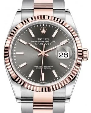 Rolex Datejust 36 Rose Gold/Steel Dark Rhodium Index Dial & Fluted Bezel Oyster Bracelet 126231