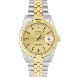 Rolex DateJust 36mm 18K Two-Tone Gold Stainless Champagne Jubilee Watch 16233