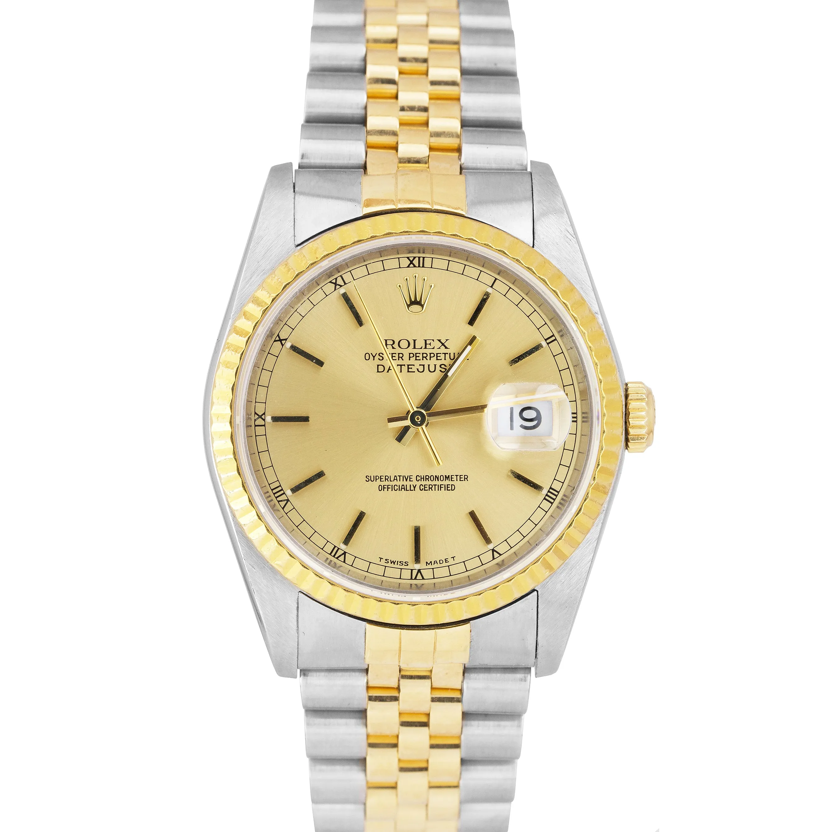 Rolex DateJust 36mm 18K Two-Tone Gold Stainless Champagne Jubilee Watch 16233