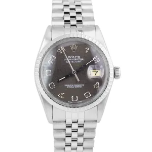 Rolex DateJust 36mm GRAY ARABIC Stainless Steel JUBILEE Date Watch 16030 BOX